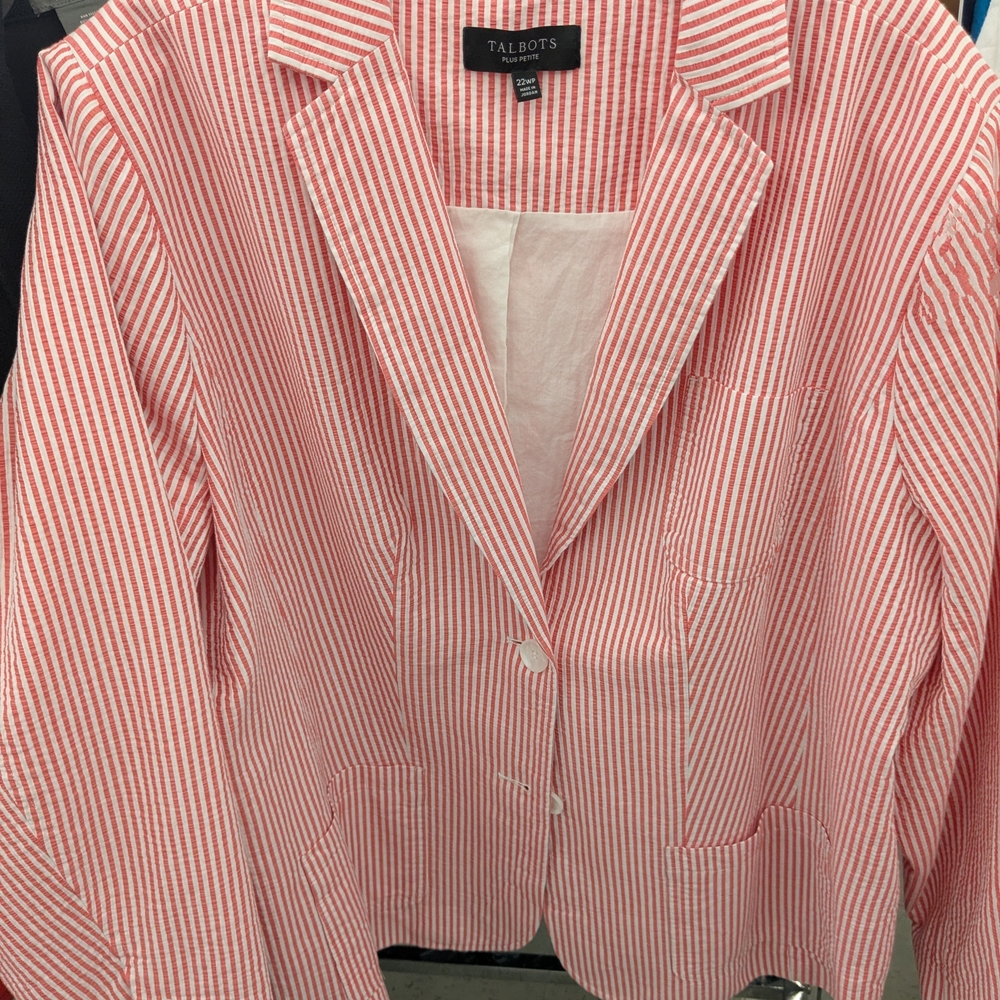 Talbots 22w Petite Red and White Candy-Stripe Blazer